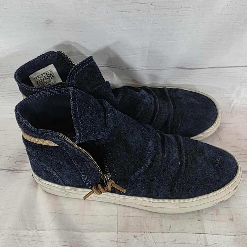 Sperry Top Sider Navy Sneakers Suede High Top‎ Zipper Shoes Womens Size 8.5